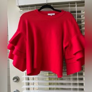 Red Flutter sleeve sweater